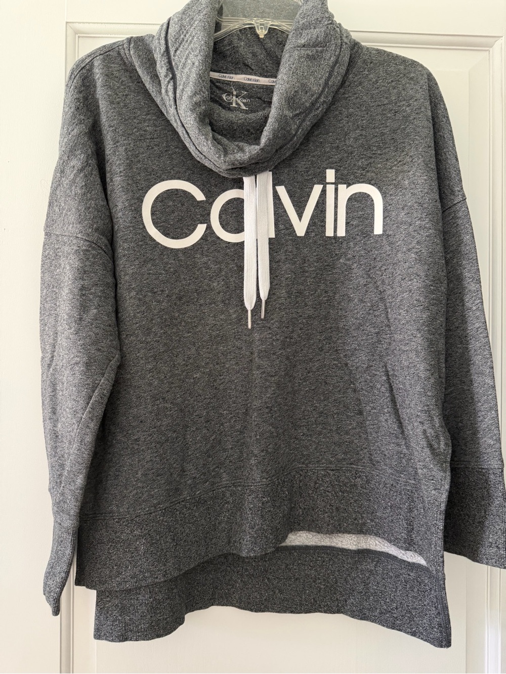 Calvin Klein Dark Gray Cowl Neck Pullover with White Logo